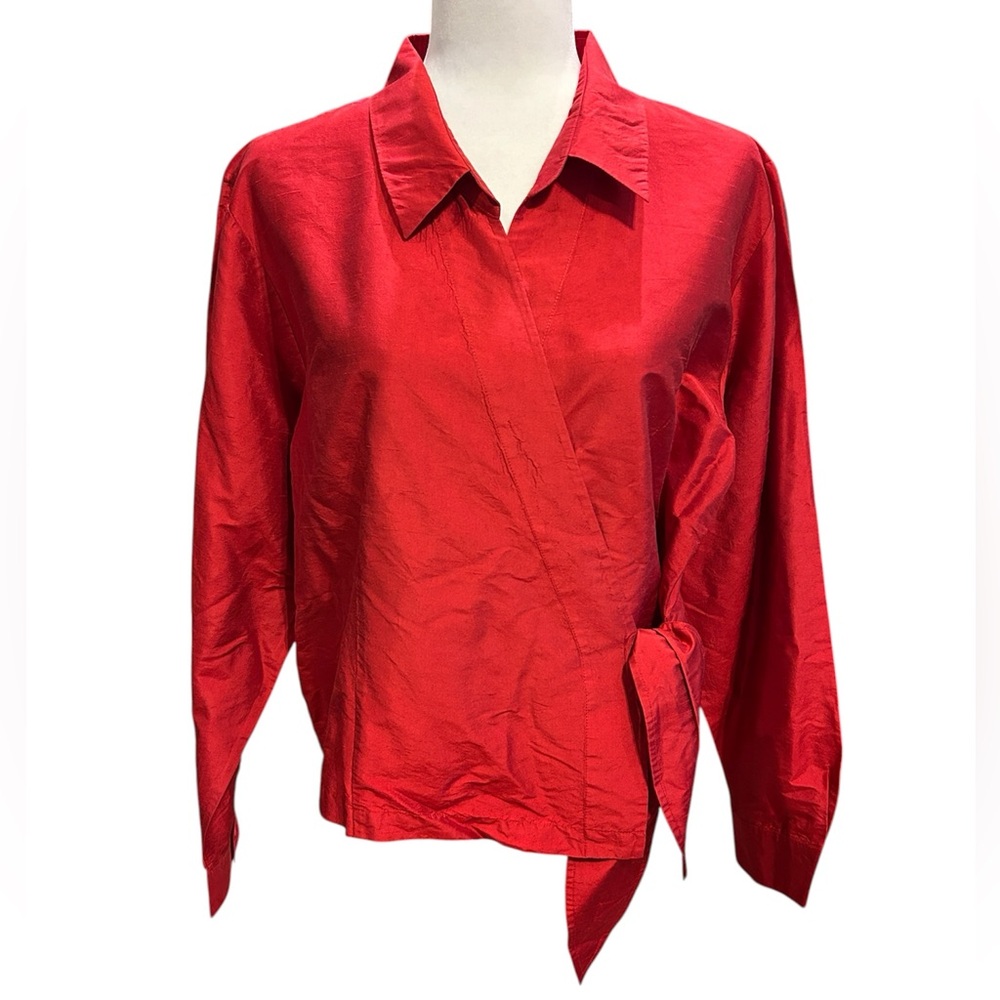 Coldwater Creek Silk Red Wrap-Front Shirt